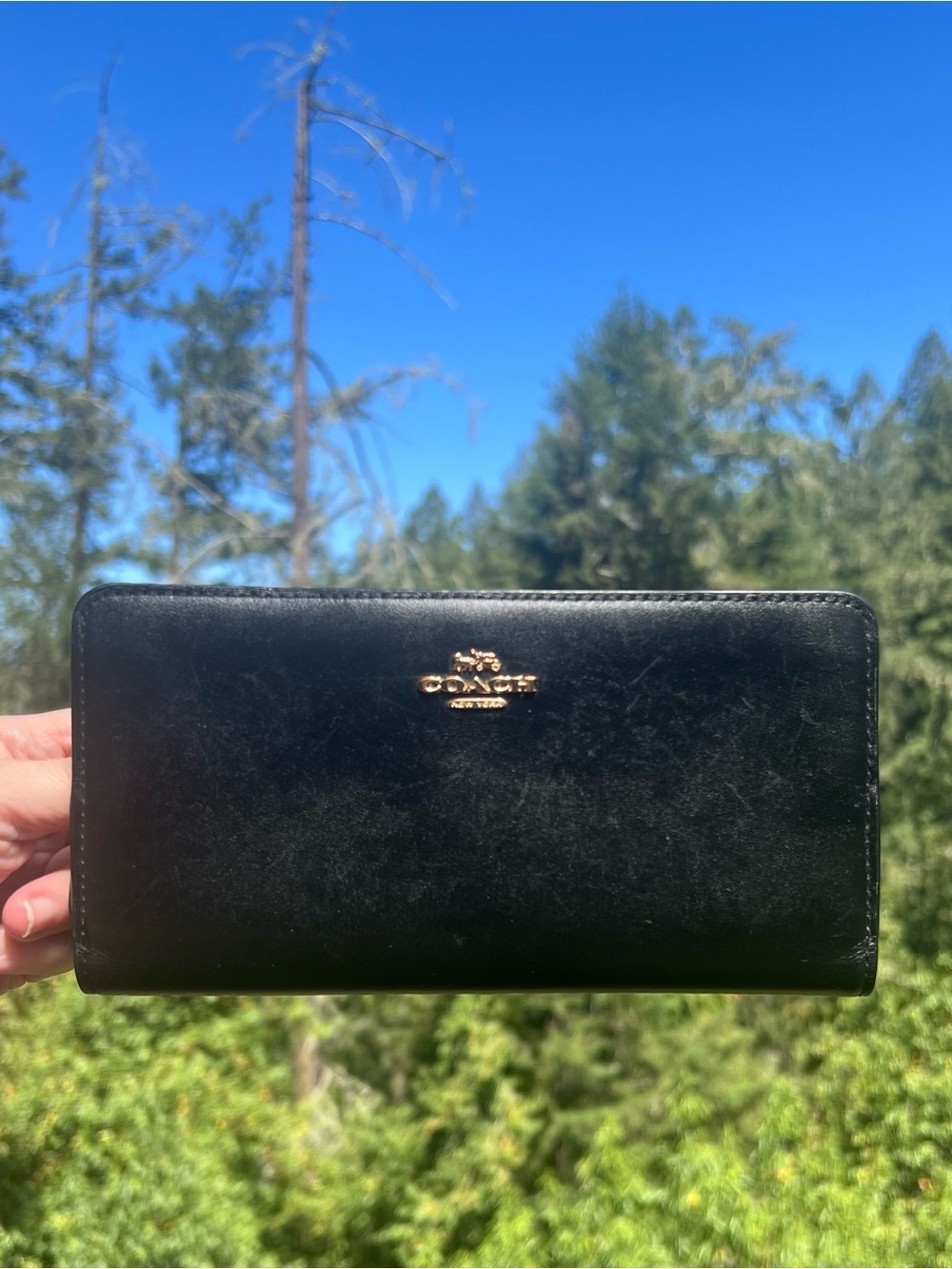 COACH Black Leather Slim Wallet Credit Card Holder w Gold Hardware AUTHENTIC